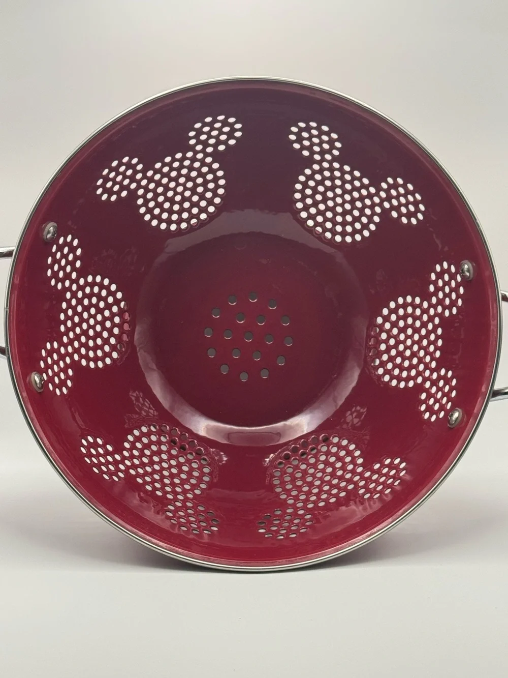 Disney Red Enamel Metal Pedestal Colander Mickey Mouse